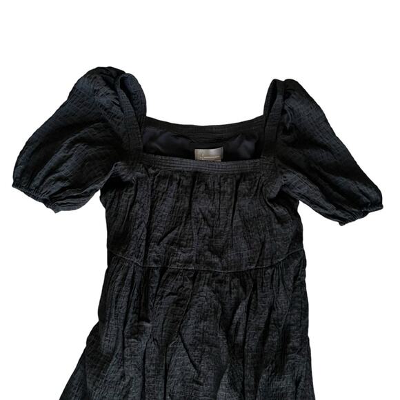 Anthropologie Women’s Tiered Puff Sleeve Square Neck Black Maxi Prairie Dress S - Picture 3 of 12